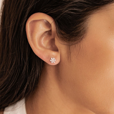Pendientes Botón Flor de Circonitas en Plata de Ley
