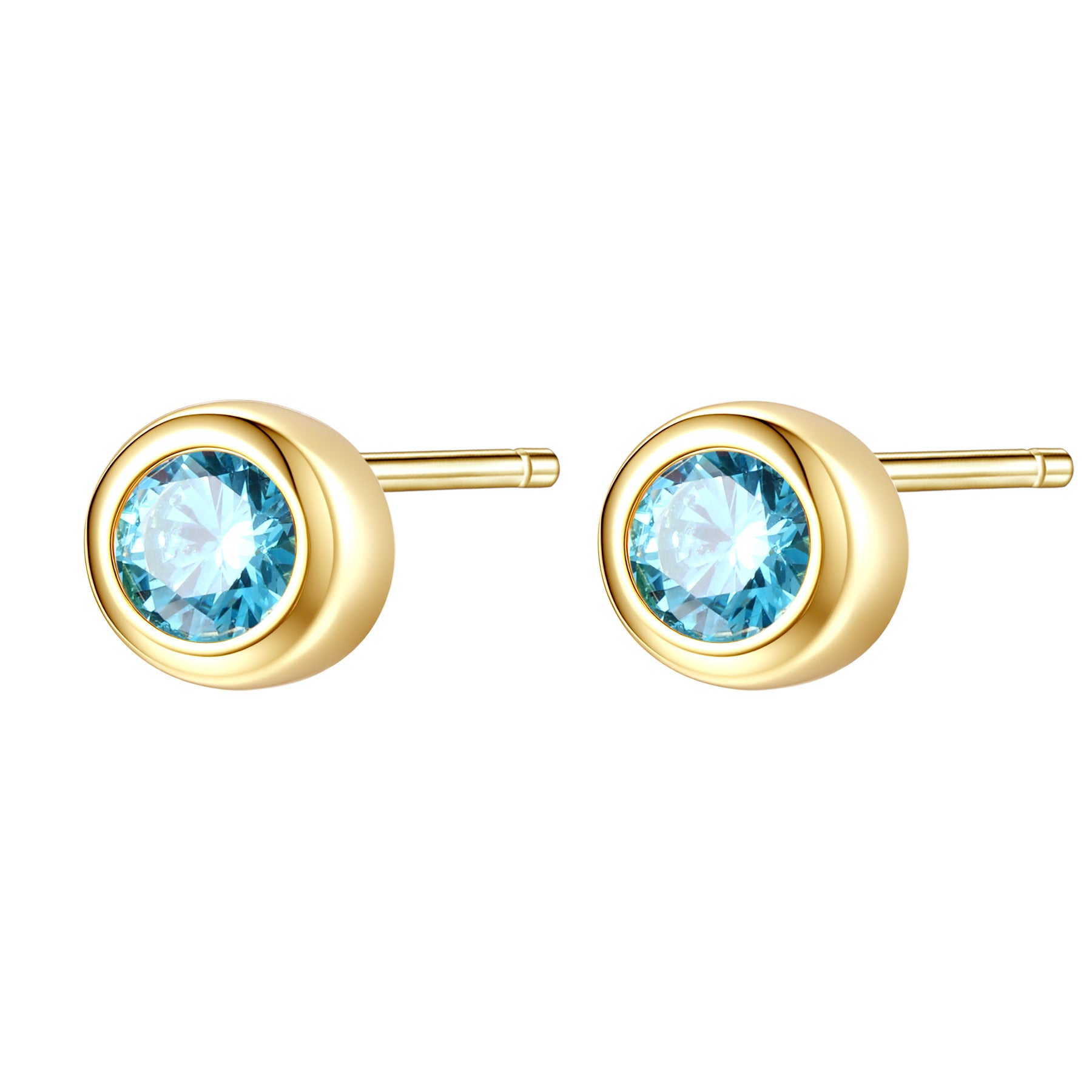 Aquamarine Bezel Stud Earrings Sterling Silver