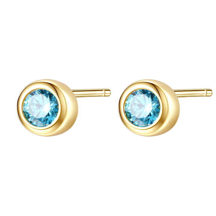 Aquamarine Bezel Stud Earrings Sterling Silver