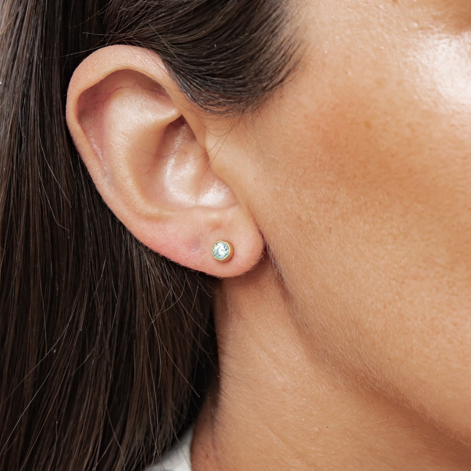 Aquamarine Bezel Stud Earrings Sterling Silver