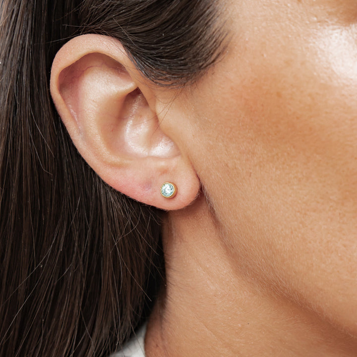 Aquamarine Bezel Stud Earrings Sterling Silver