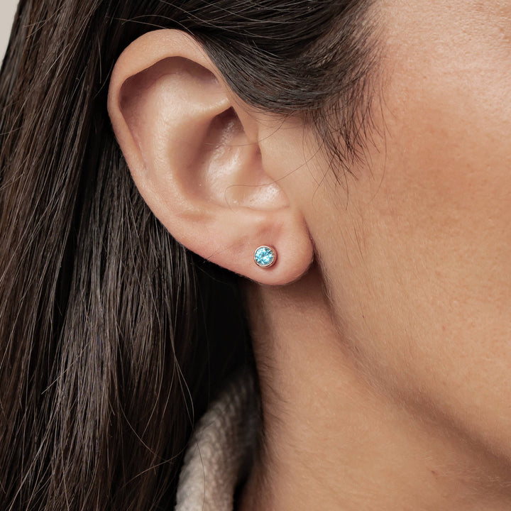 Aquamarine Bezel Stud Earrings Sterling Silver