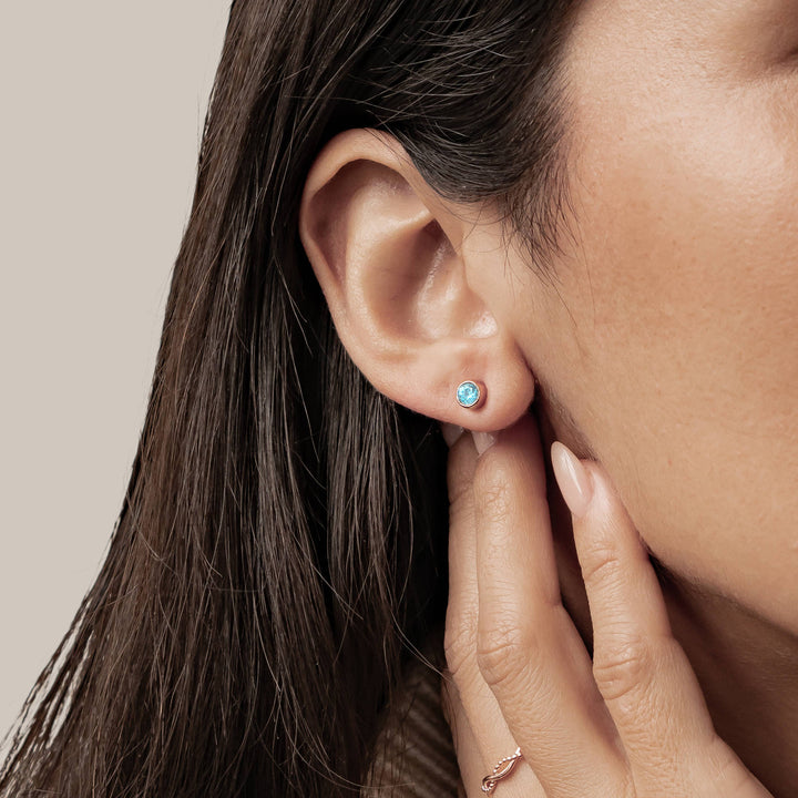 Aquamarine Bezel Stud Earrings Sterling Silver