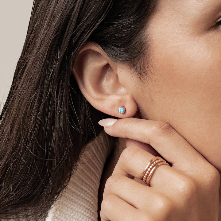 Aquamarine Bezel Stud Earrings Sterling Silver