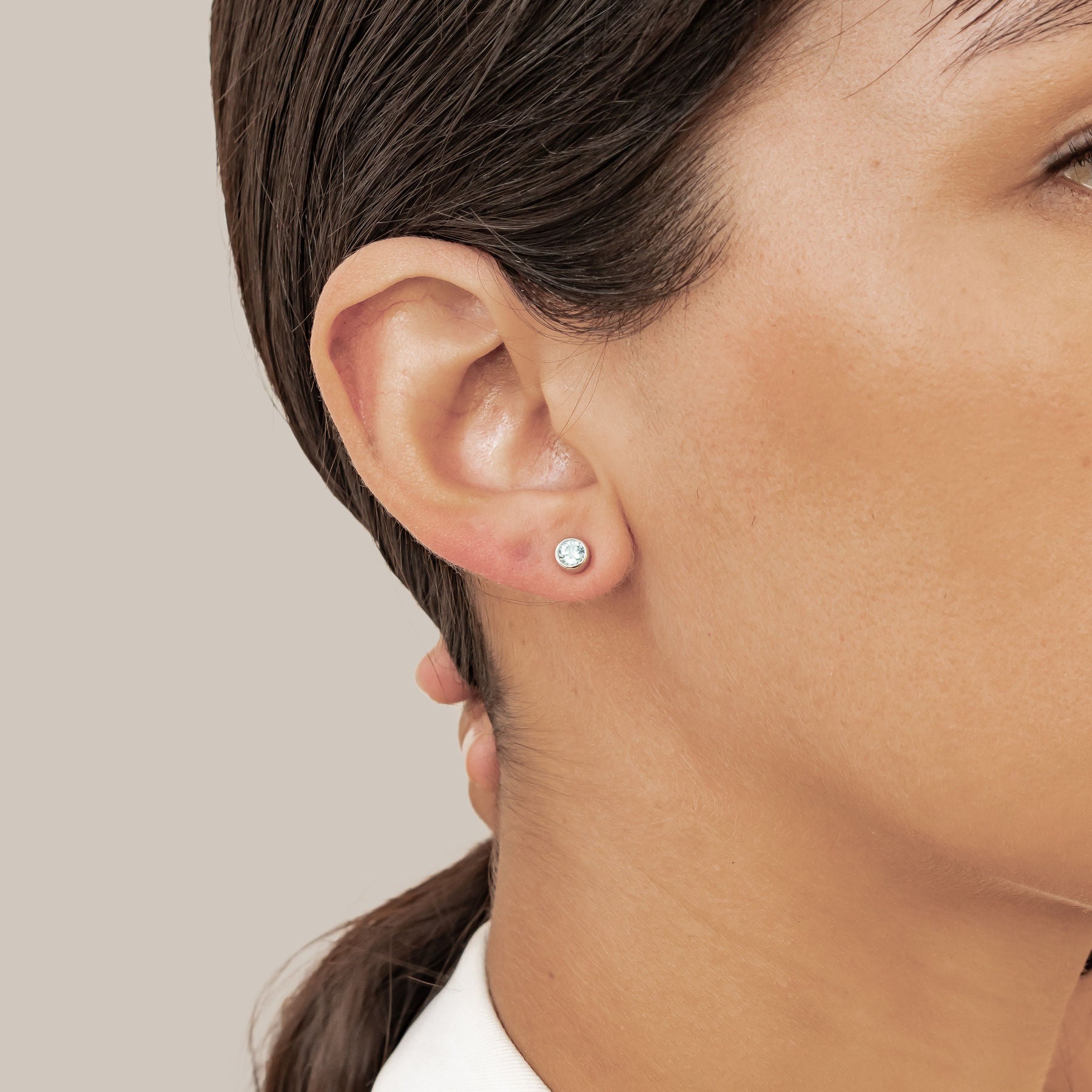 Aquamarine Bezel Stud Earrings Sterling Silver