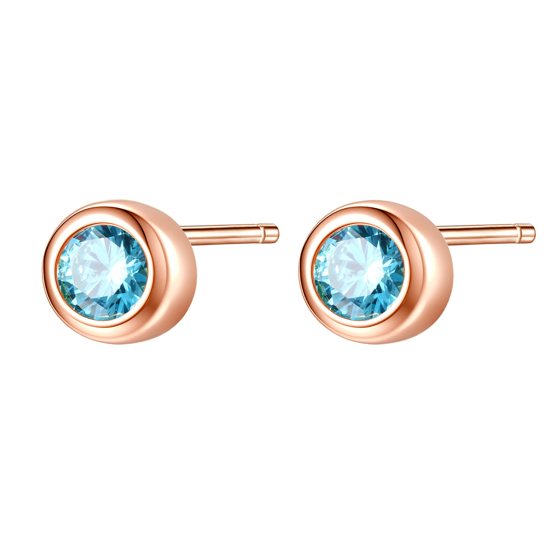 Aquamarine Bezel Stud Earrings Sterling Silver
