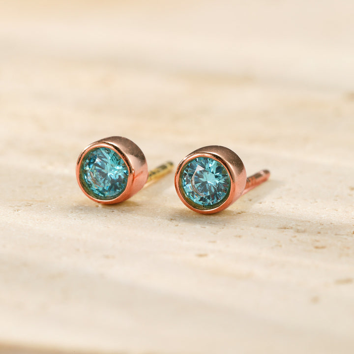 Aquamarine Bezel Stud Earrings Sterling Silver
