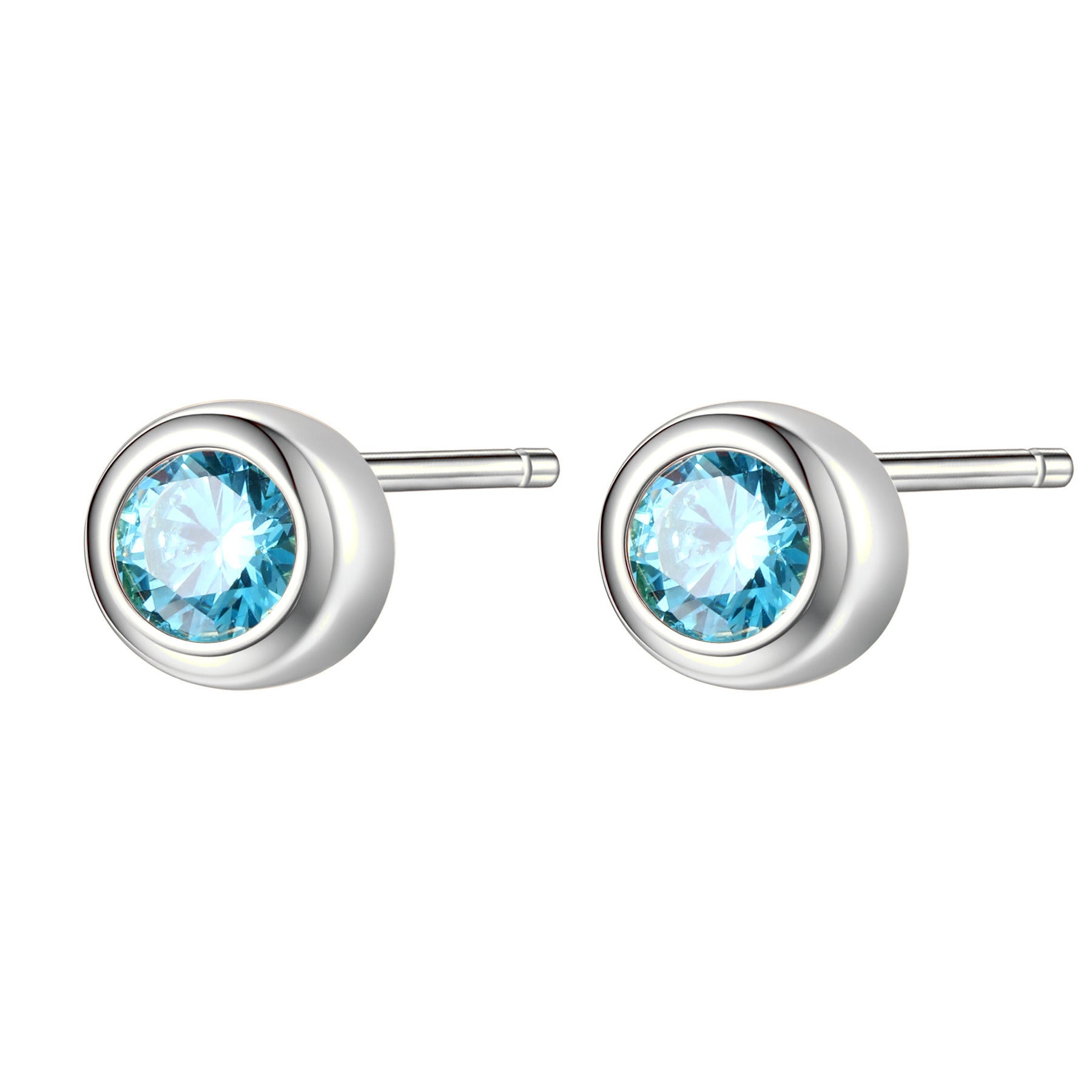 Aquamarine Bezel Stud Earrings Sterling Silver