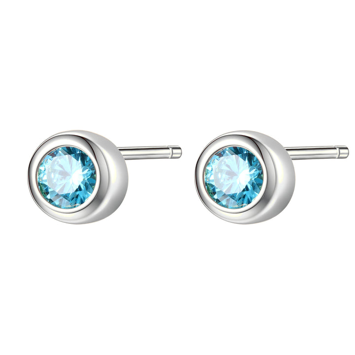 Aquamarine Bezel Stud Earrings Sterling Silver