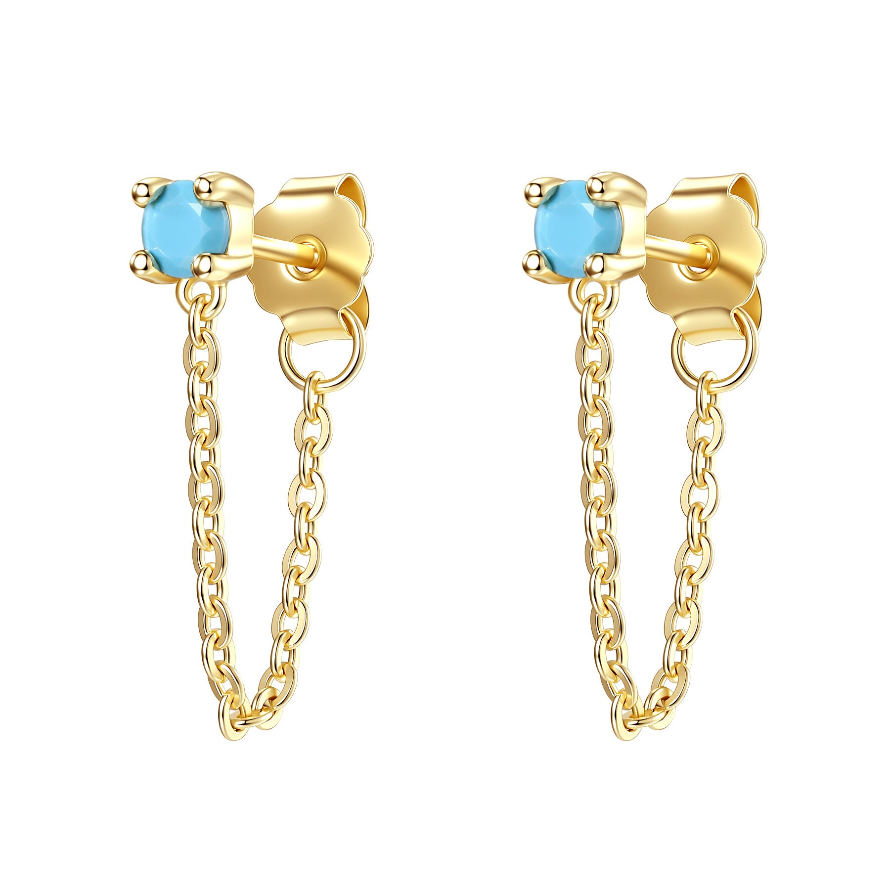 Aquamarine Chain Stud Earrings Sterling Silver