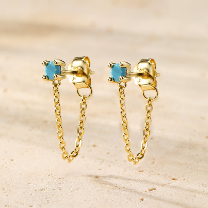 Aquamarine Chain Stud Earrings Sterling Silver