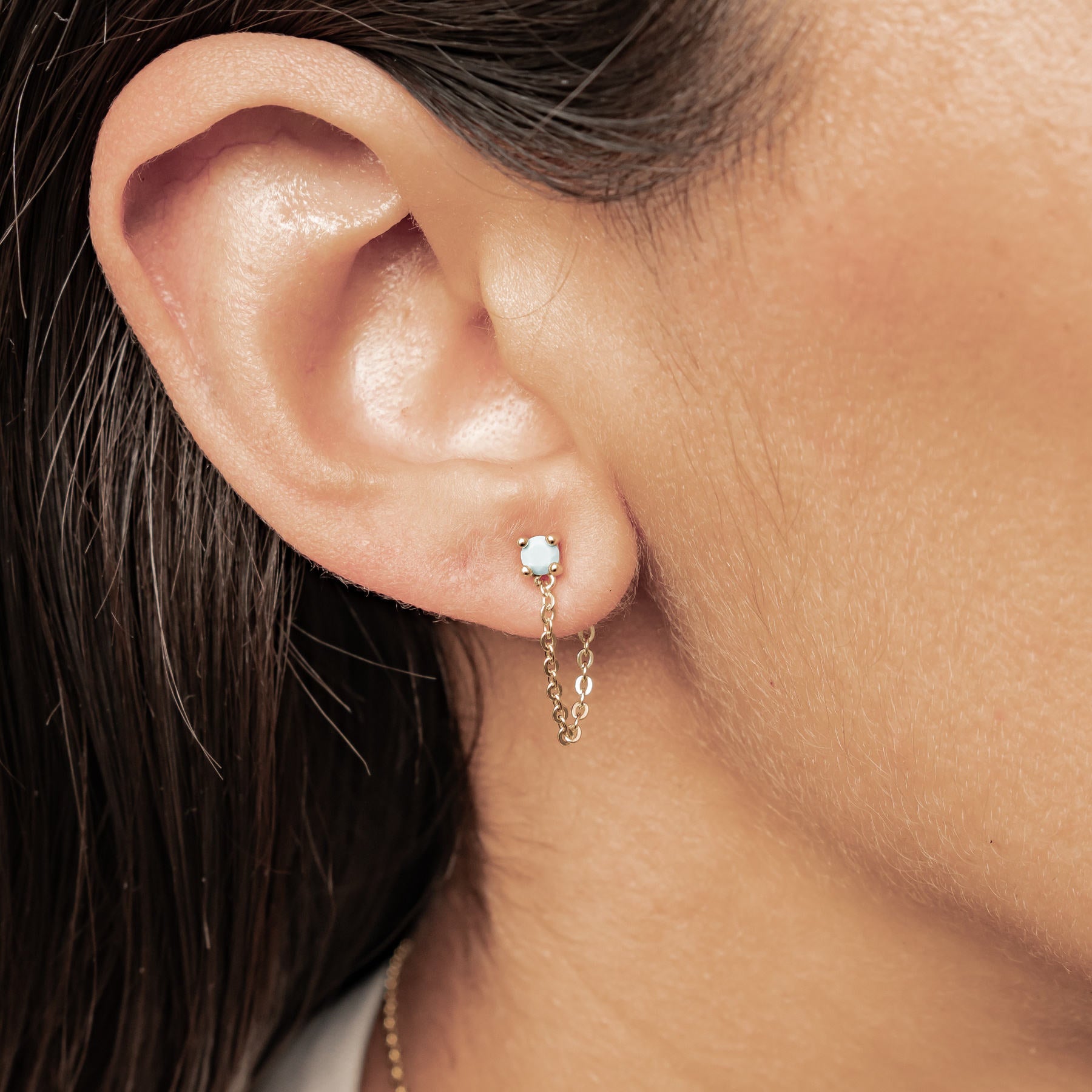 Aquamarine Chain Stud Earrings Sterling Silver