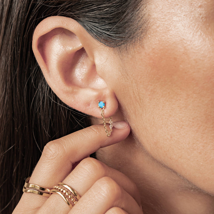 Aquamarine Chain Stud Earrings Sterling Silver