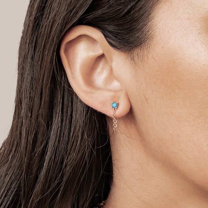 Aquamarine Chain Stud Earrings Sterling Silver