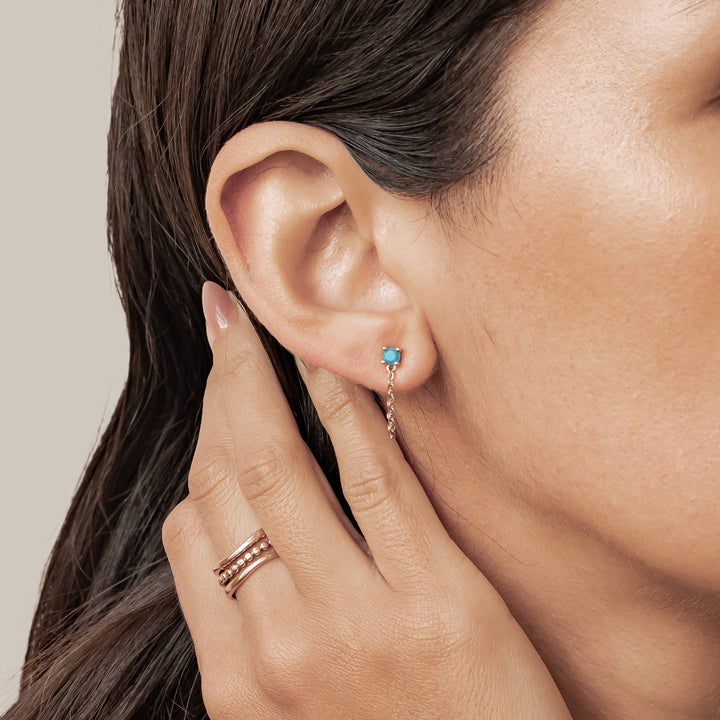 Aquamarine Chain Stud Earrings Sterling Silver