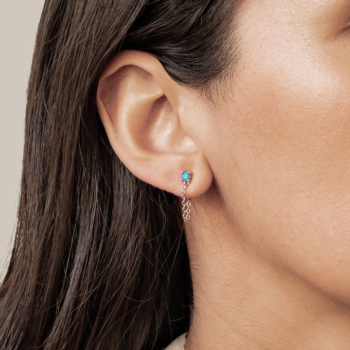 Aquamarine Chain Stud Earrings Sterling Silver