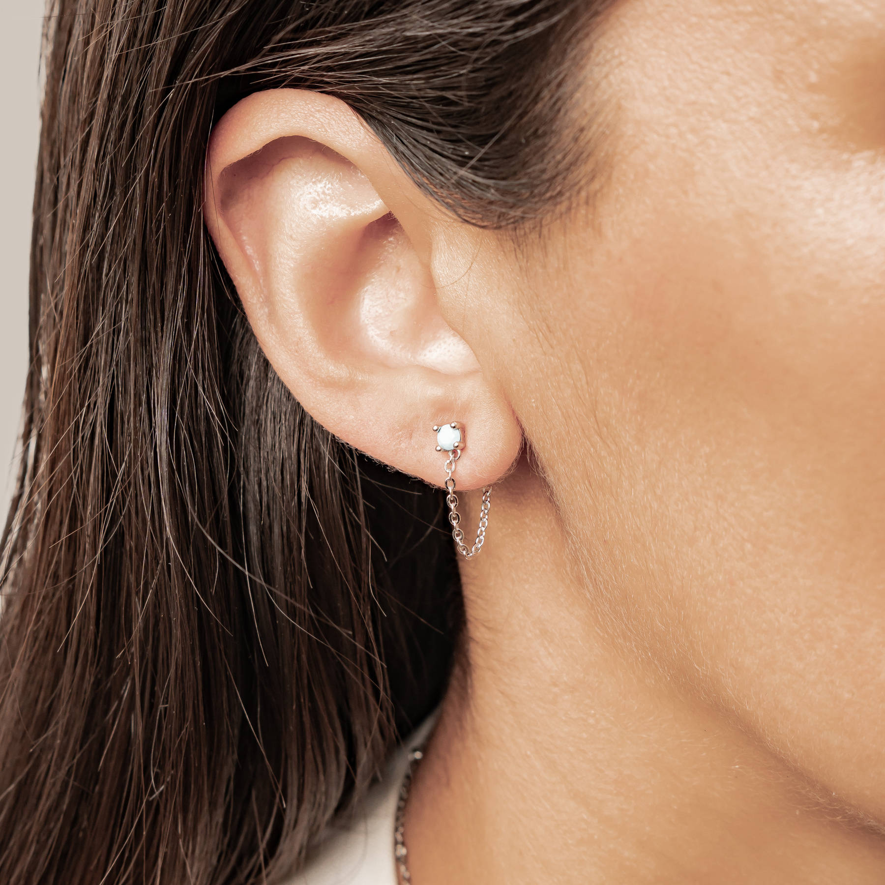 Aquamarine Chain Stud Earrings Sterling Silver
