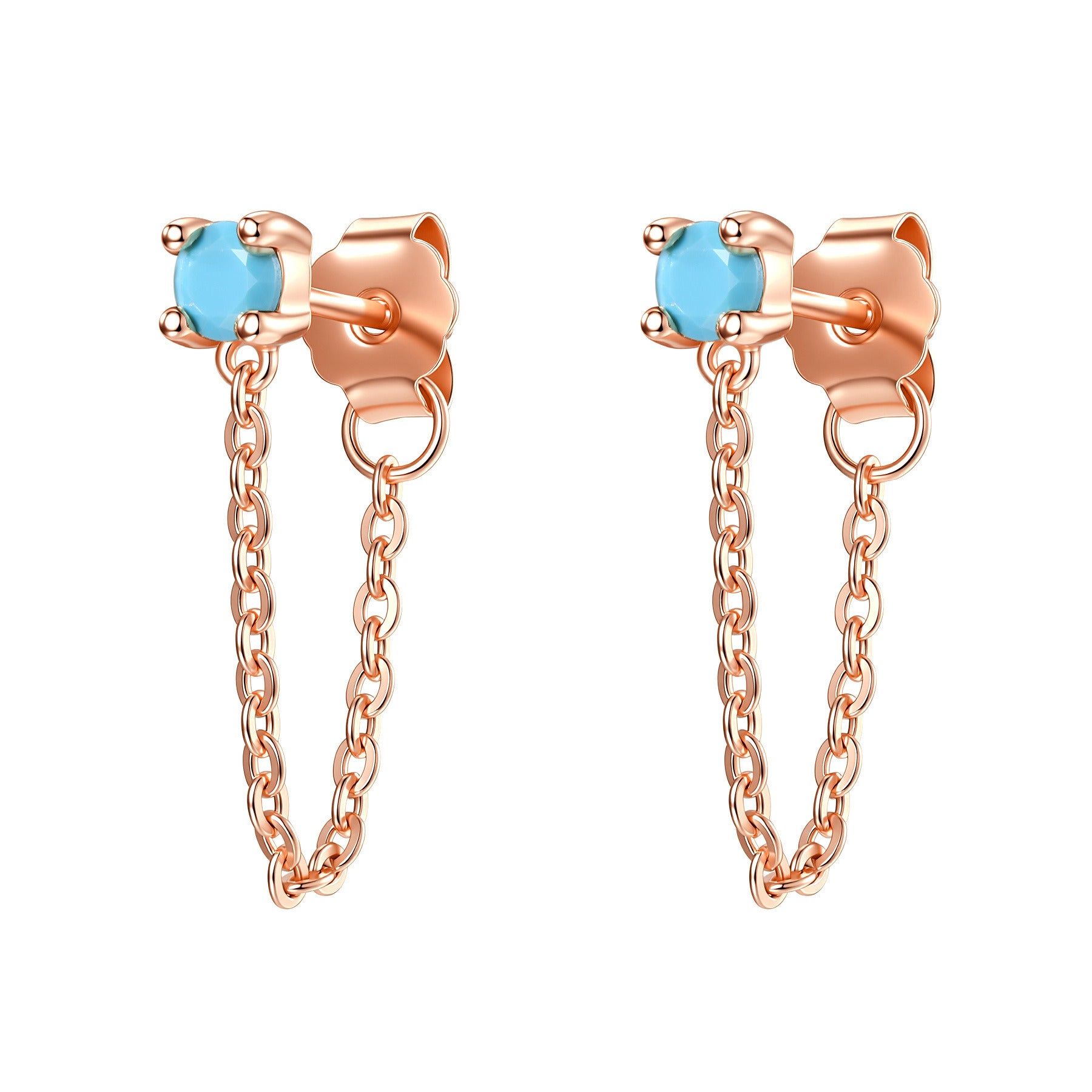 Aquamarine Chain Stud Earrings Sterling Silver