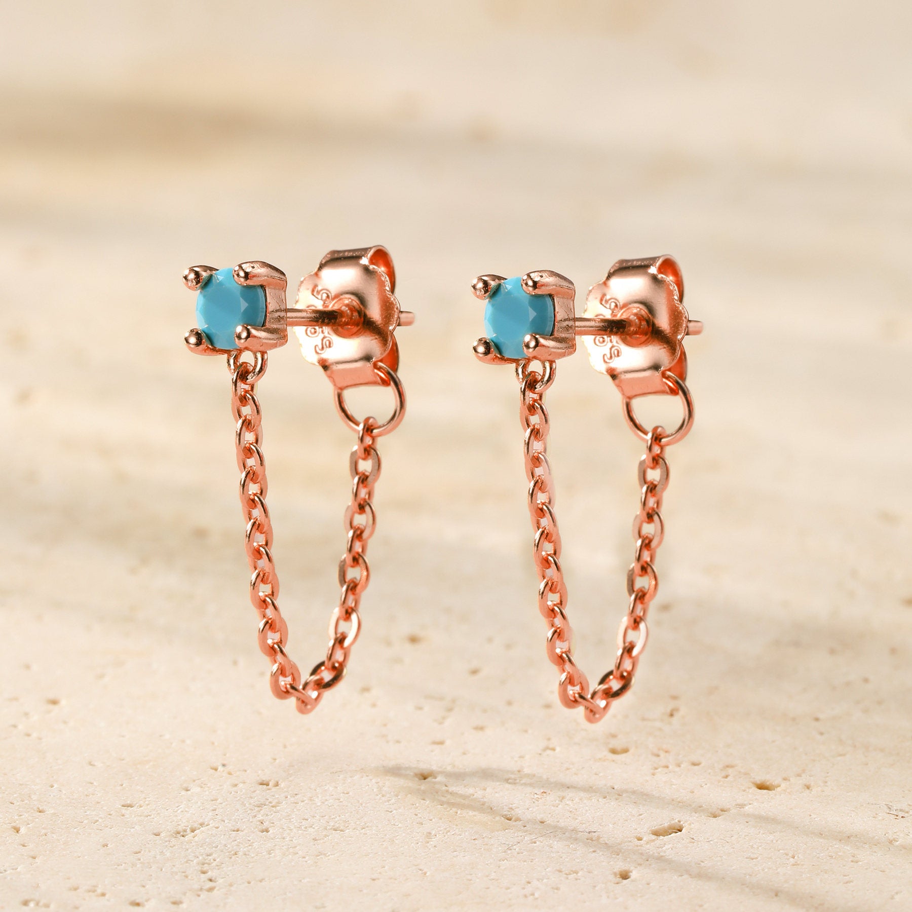 Aquamarine Chain Stud Earrings Sterling Silver