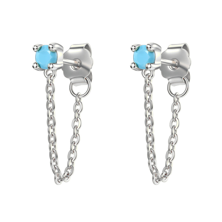 Aquamarine Chain Stud Earrings Sterling Silver