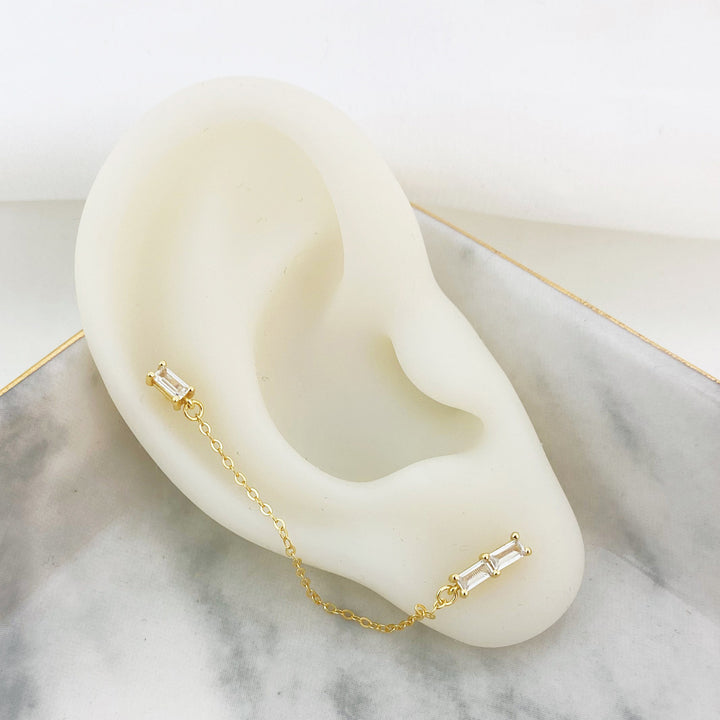 Baguette Ear Cuff Sterling Silver Gold