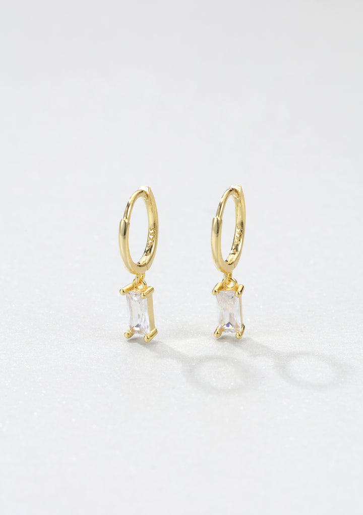 Pendientes Huggie Gema Rectangular de Plata de Ley 925 en Oro