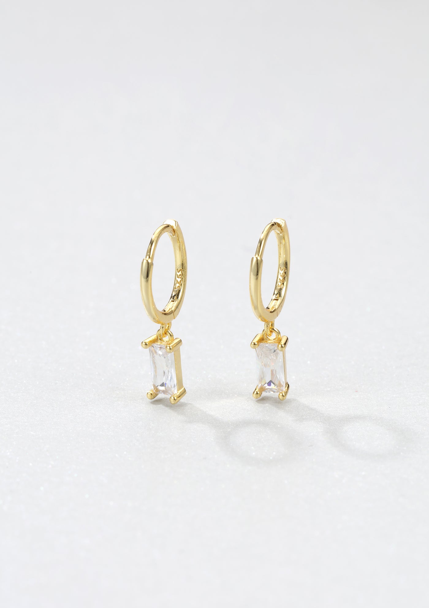 Baguette Gemstone Huggie Earrings Sterling Silver Gold