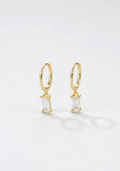 Baguette Gemstone Huggie Earrings Sterling Silver Gold