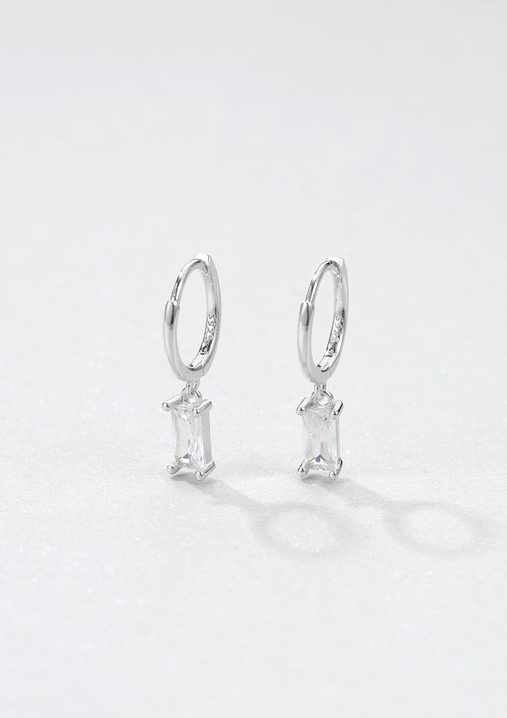 Baguette Gemstone Huggie Earrings Sterling Silver