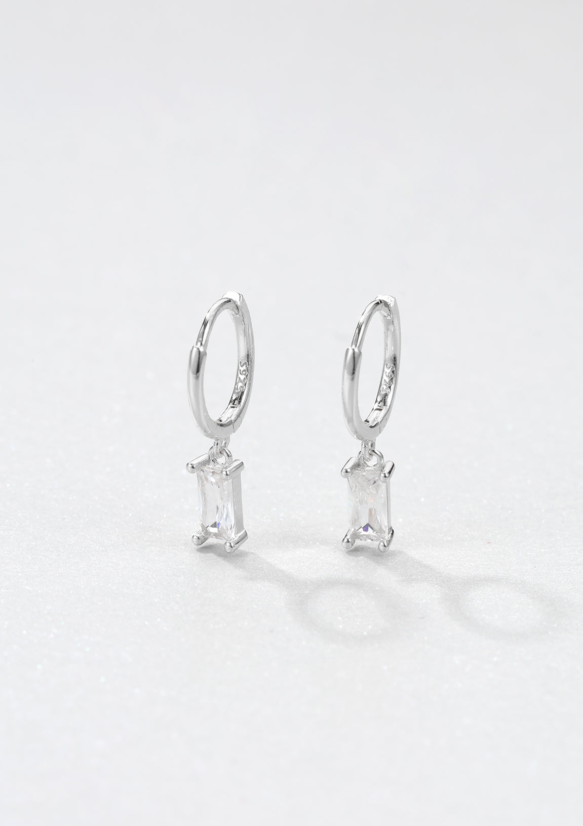 Boucles d'Oreilles Huggies Pierre Précieusse Baguette Sterling Argent