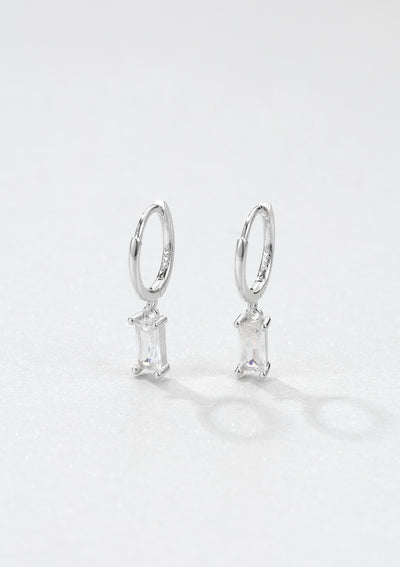 Boucles d'Oreilles Huggies Pierre Précieusse Baguette Sterling Argent