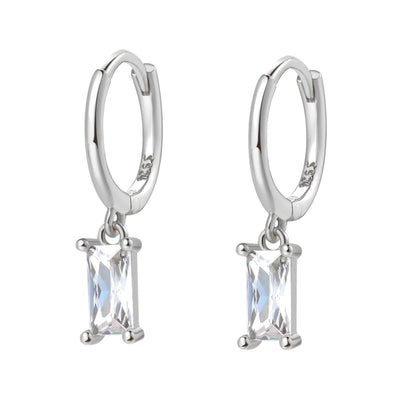 Boucles d'Oreilles Huggies Pierre Précieusse Baguette Sterling Argent