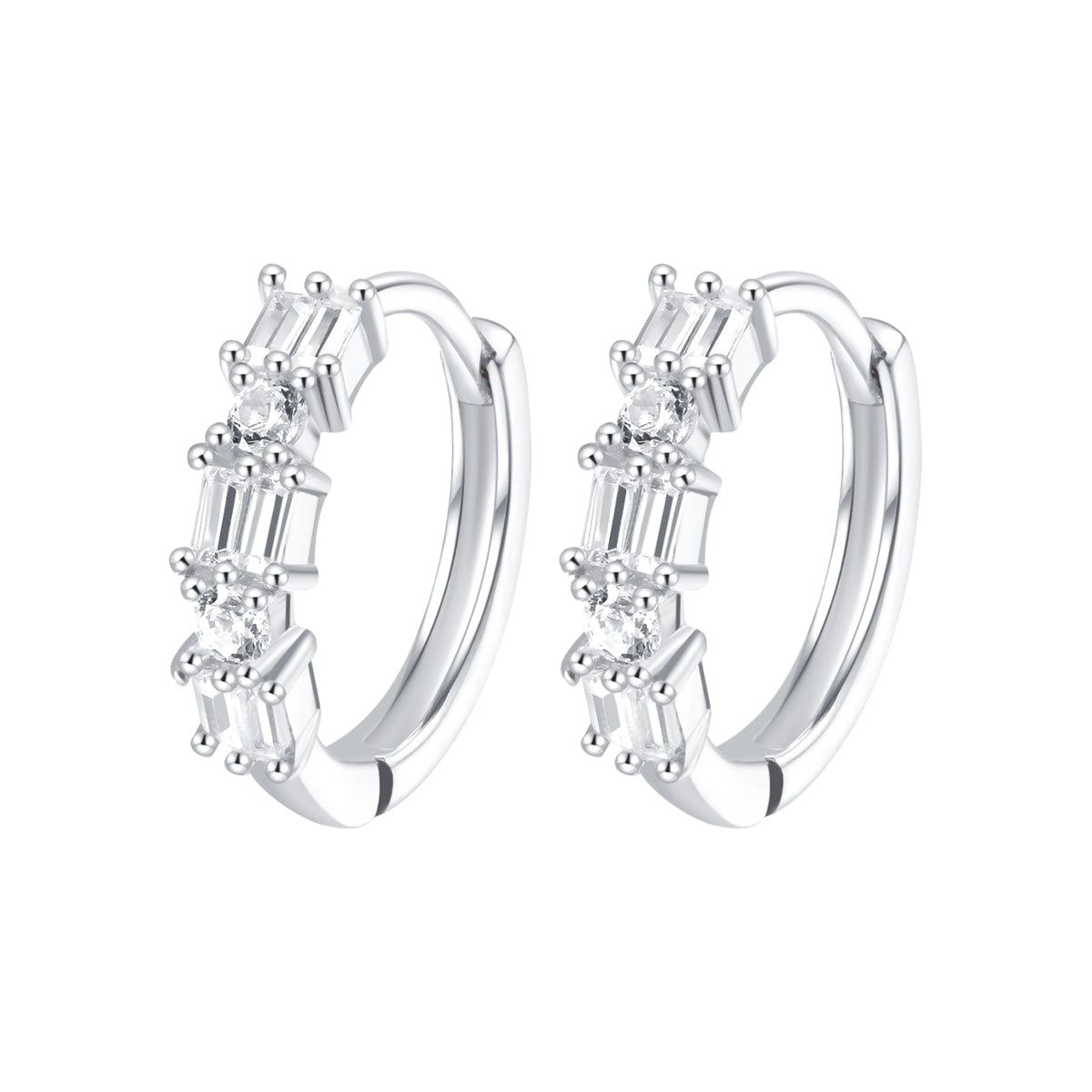 Boucles d'Oreilles Huggie Baguette Sterling Argent