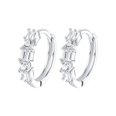 Baguette Huggie Earrings Sterling Silver