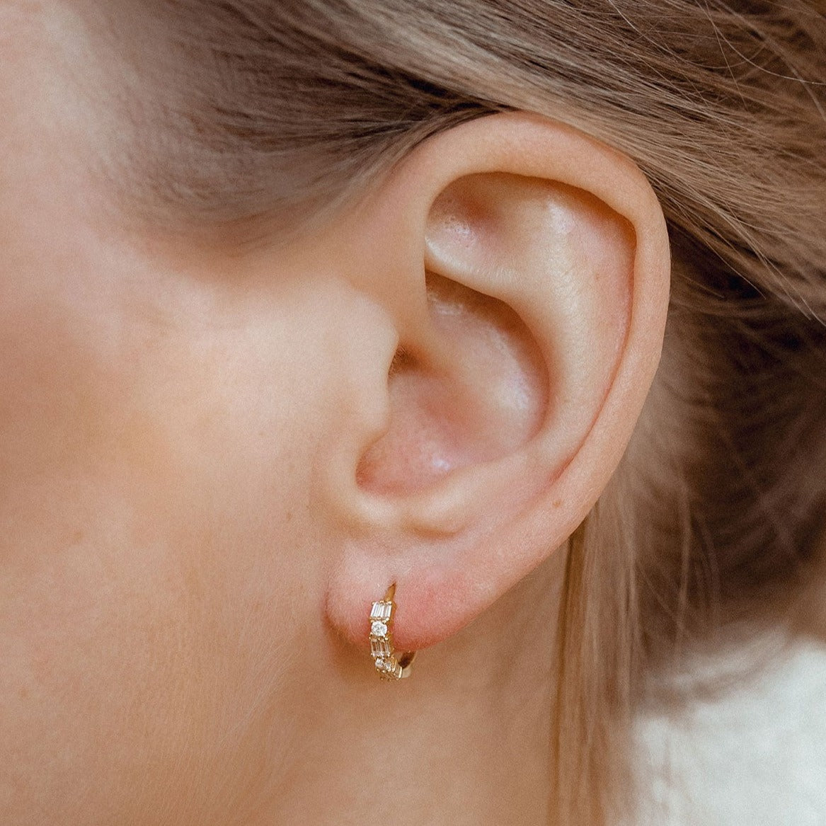 Baguette Huggie Earrings Sterling Silver Gold – Hey Happiness