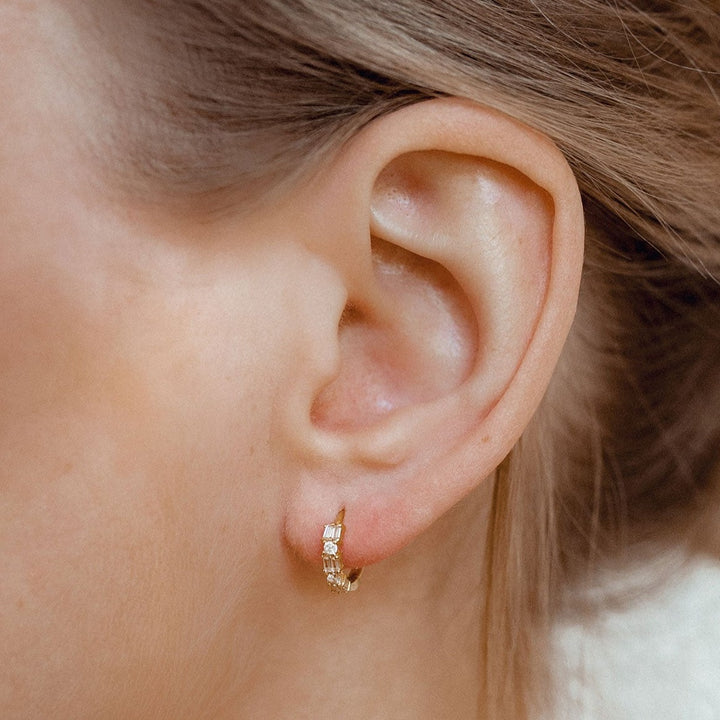 Baguette Huggie Earrings Sterling Silver Gold