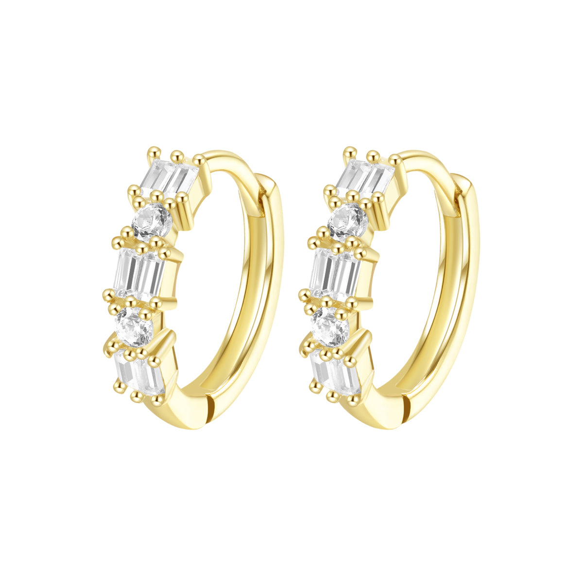 Pendientes Huggies Rectangular Plata de Ley 925 en Oro