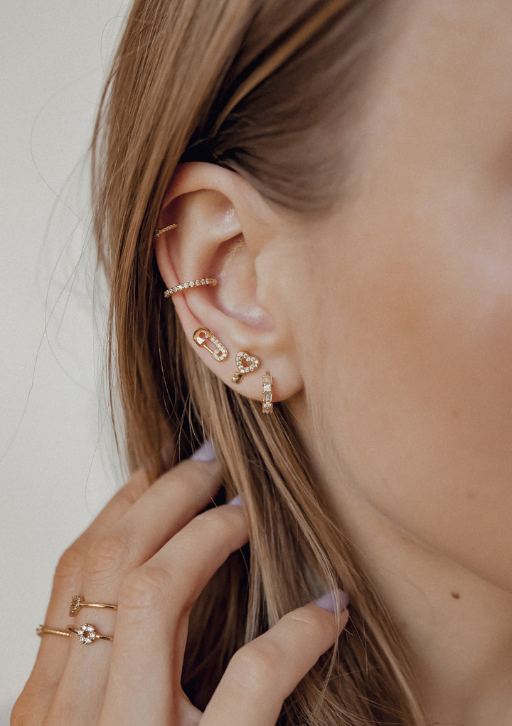 Baguette Huggie Earrings Sterling Silver Gold