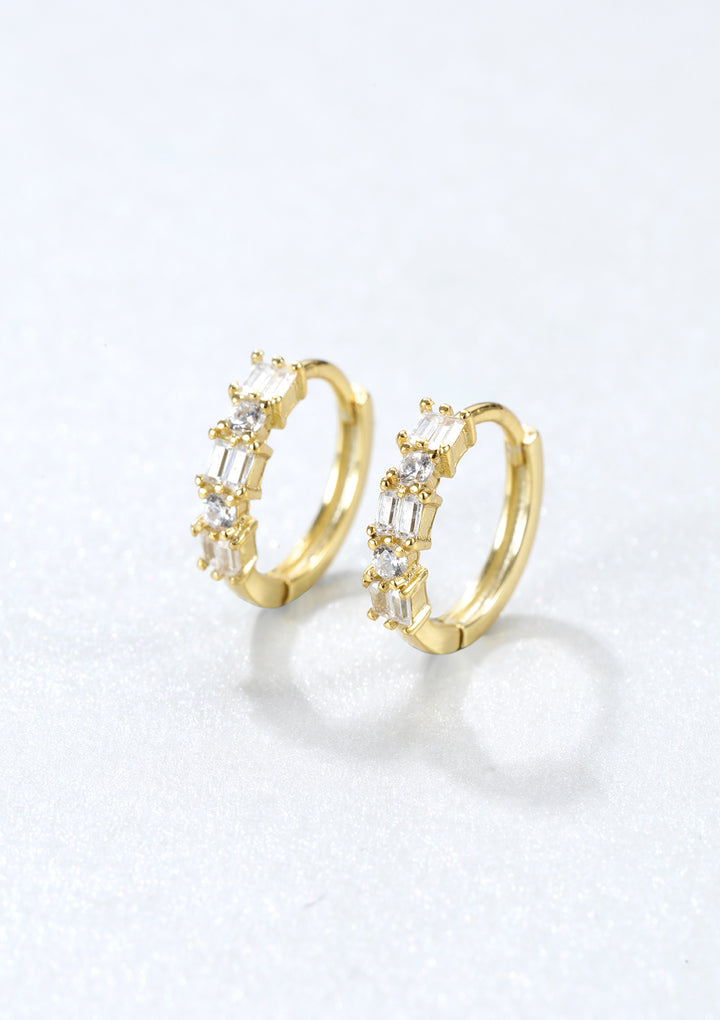 Baguette Huggie Earrings Sterling Silver Gold
