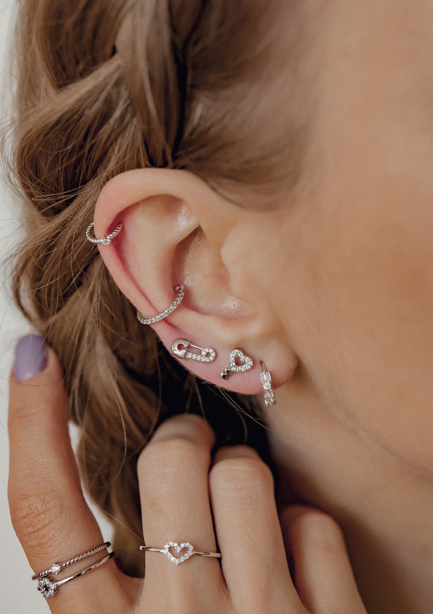 Baguette Huggie Earrings Sterling Silver