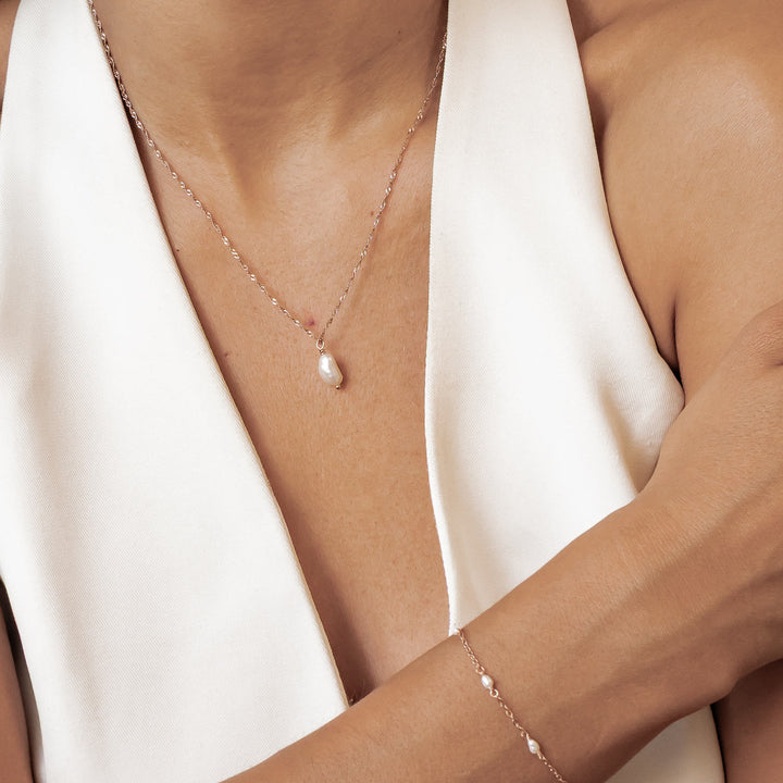 Baroque Pearl Necklace and Bracelet Set Sterling Silver