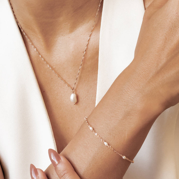 Baroque Pearl Necklace and Bracelet Set Sterling Silver