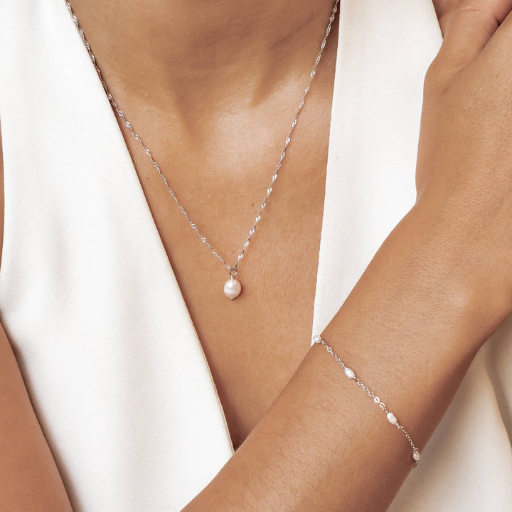 Baroque Pearl Necklace and Bracelet Set Sterling Silver