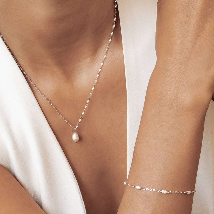 Baroque Pearl Necklace and Bracelet Set Sterling Silver