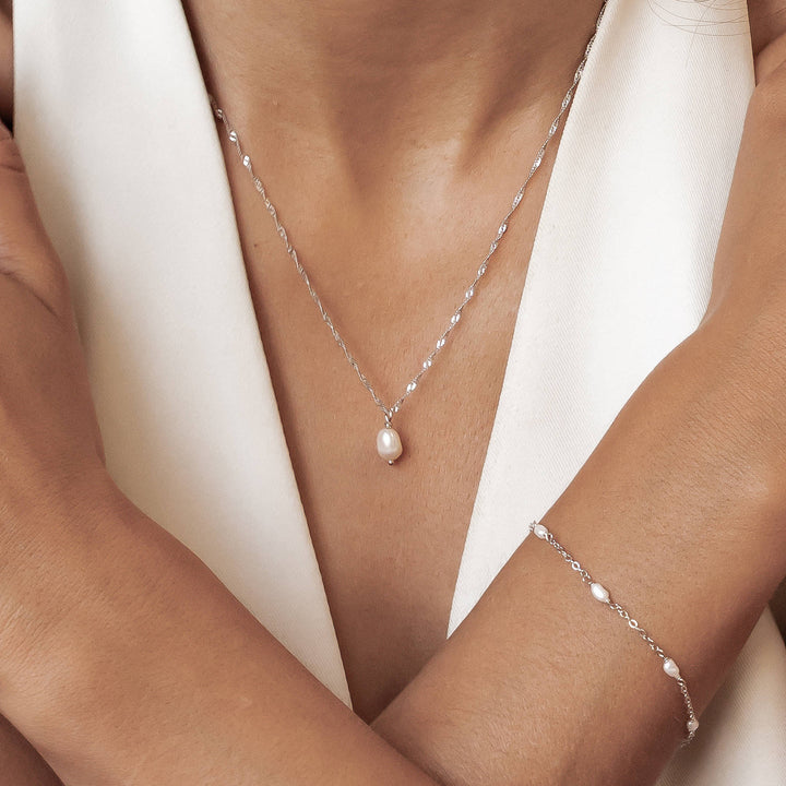 Baroque Pearl Necklace and Bracelet Set Sterling Silver