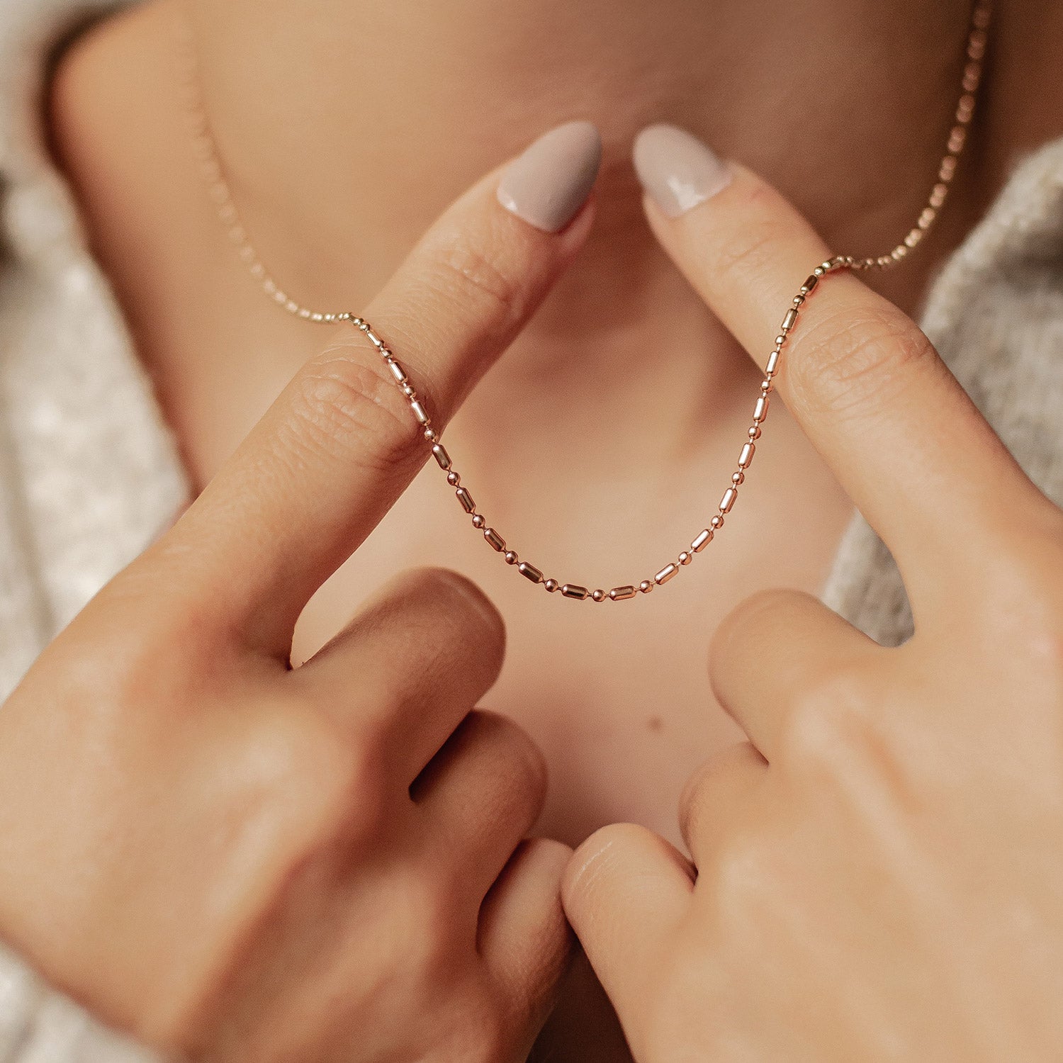 Collier Chaîne Perle et Barre en Or Rose