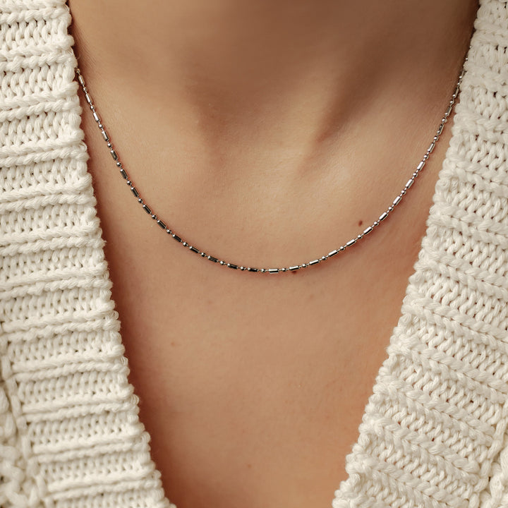 Collar Cadena Abalorio y Barra en Plata
