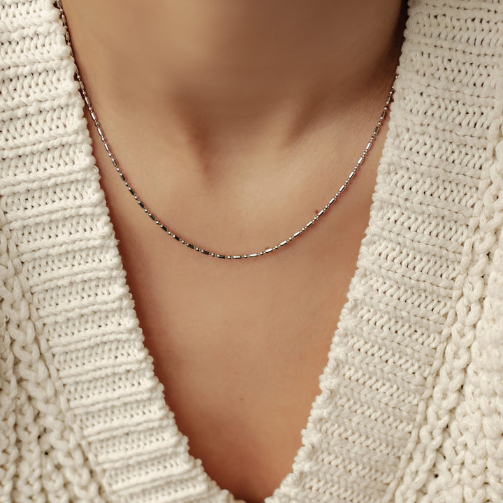 Collar Cadena Abalorio y Barra en Plata