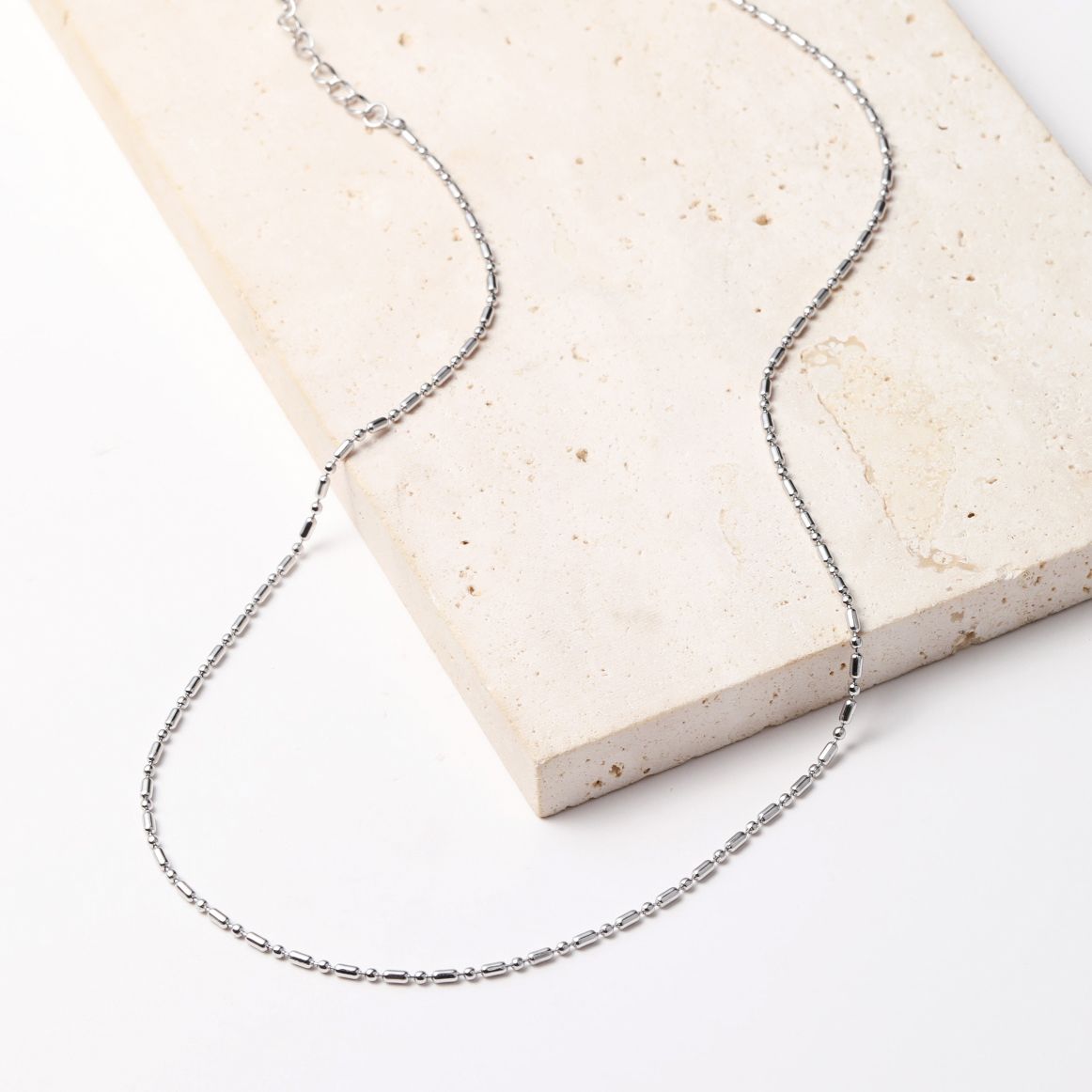 Bead and Bar Chain Necklace Silver