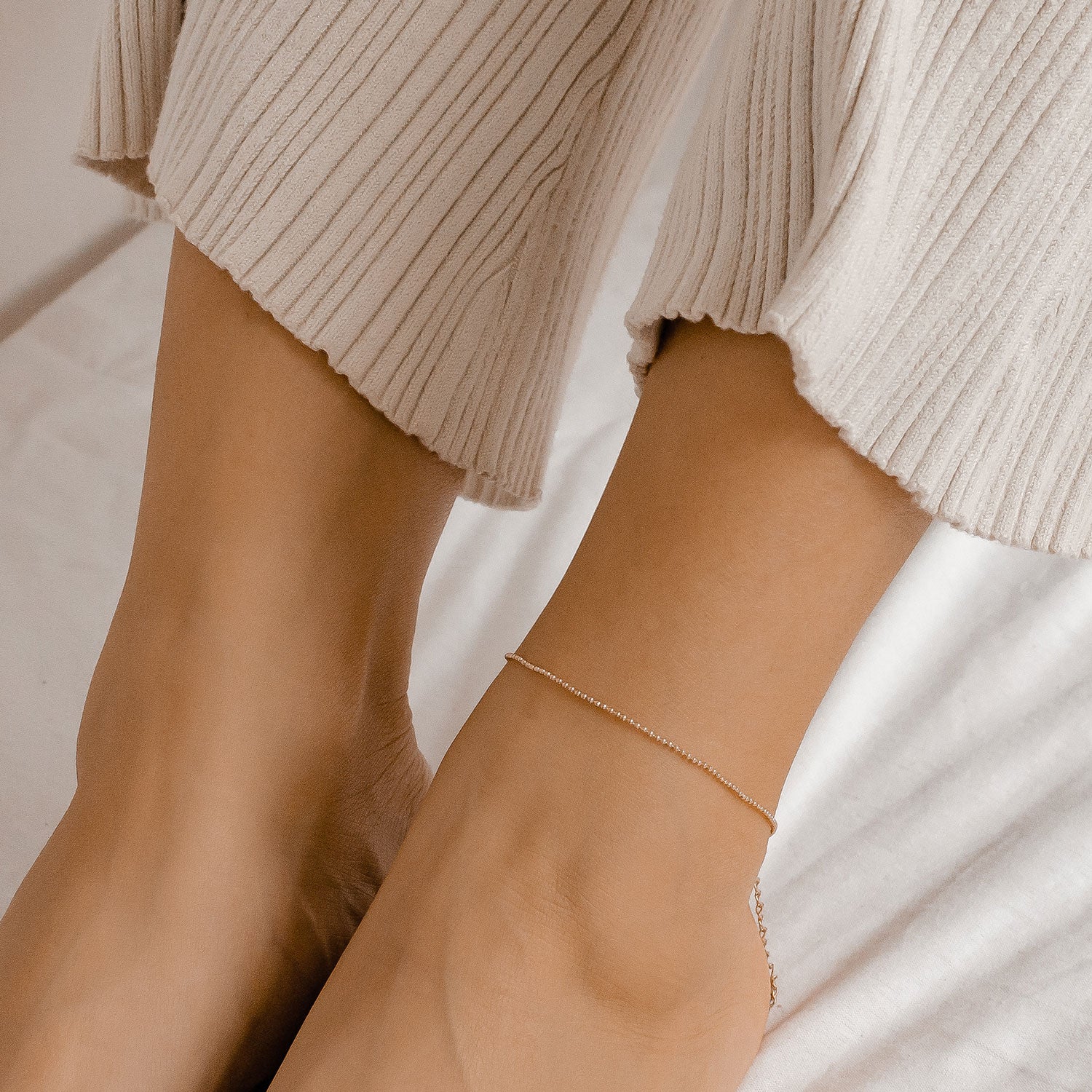 Bracelet de Cheville Chaîne à Pompon en Or Rose